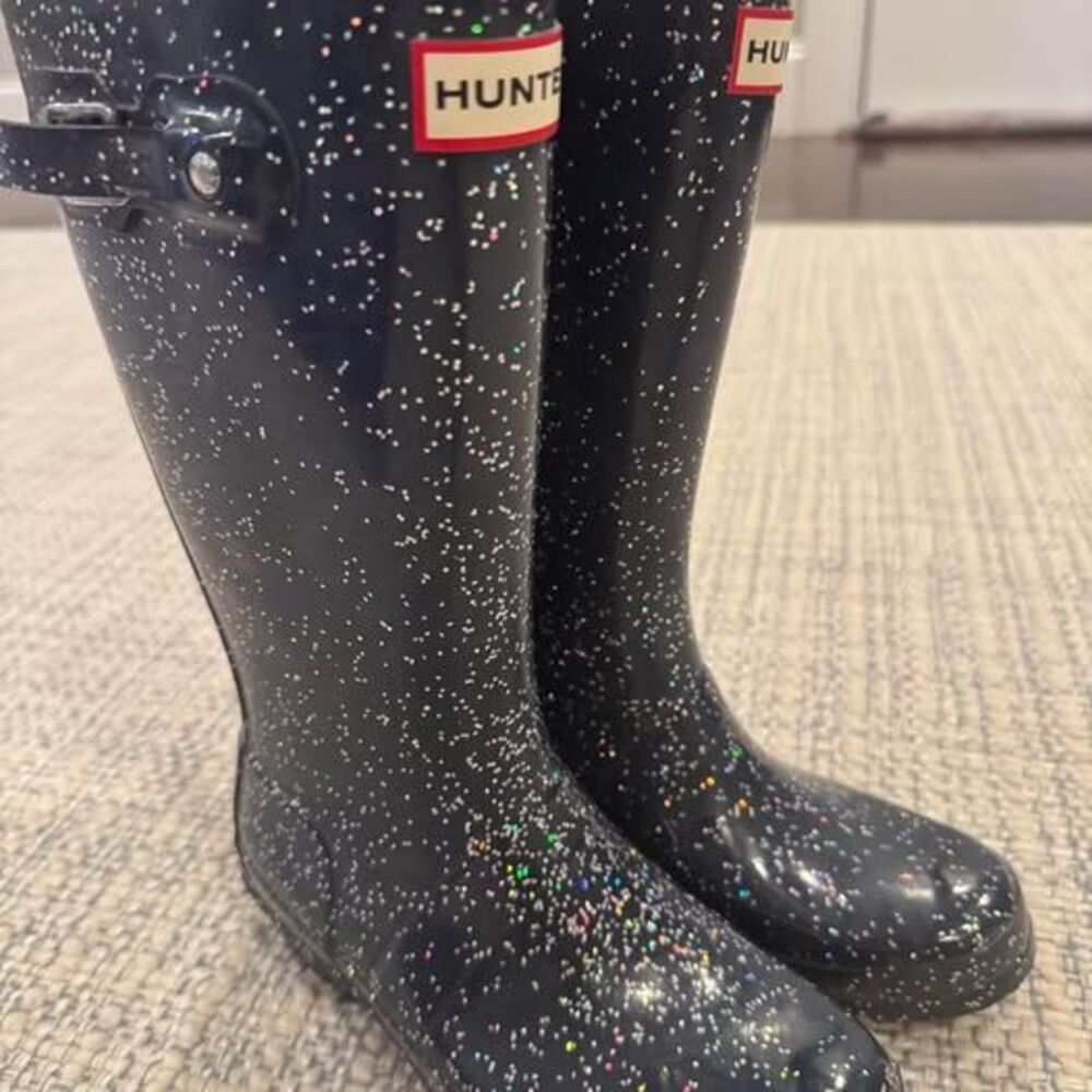 Hunter Original Kids Giant Glitter Boots Girls Size 4 Navy